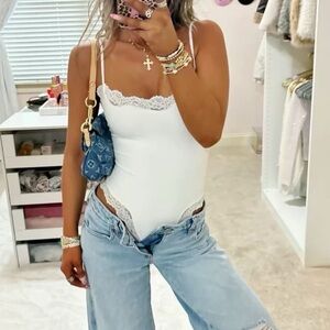 White Lace Trim bodysuit